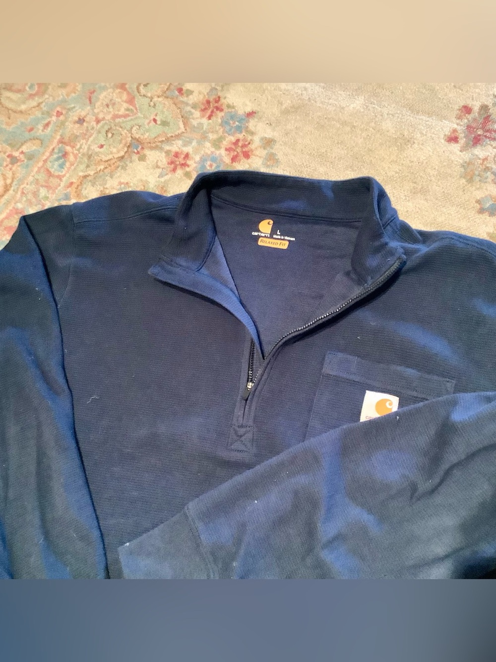 Carhartt Force Navy Quarter-Zip Pullover with Chest Pocket Sz L